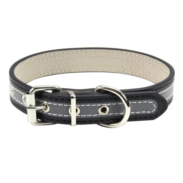 Coleira Ajustável Refletiva de Couro PU Durável e Segura para Cães Filhotes, Cães Pequenos e Gatos