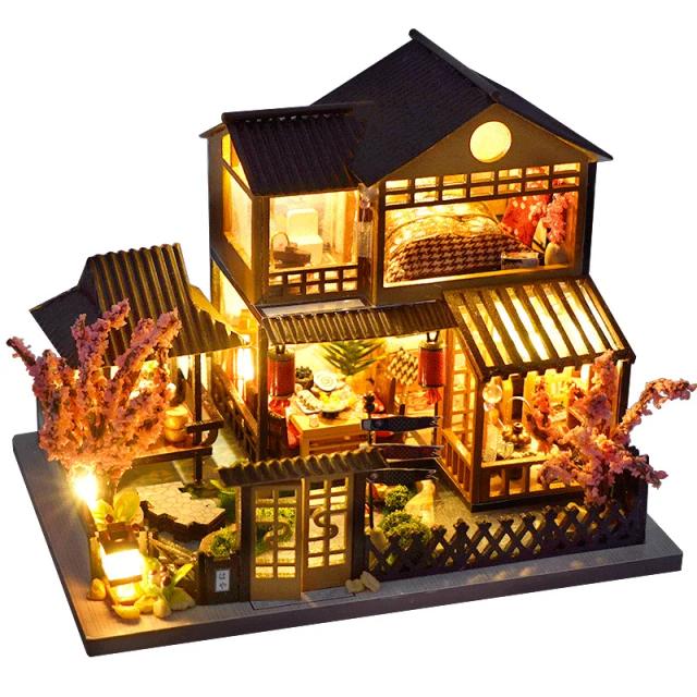 Mini Casa de Bonecas de Madeira DIY Kit com Móveis e Iluminação Artesanal para Presente de Aniversário