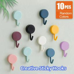 Gancho de parede autoadesivo, forte, sem perfuração, bolsa de casaco, porta do banheiro, cabide de toalha de cozinha, acessórios de armazenamento doméstico com 10 peças - Image 1
