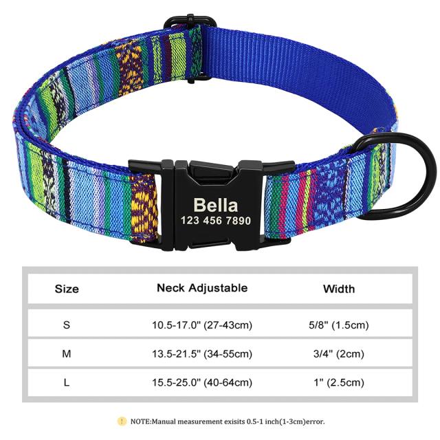 Acessórios personalizados para cães, coleira de nylon impressa para animais de estimação, coleira de identificação para cães, identificação gravada gratuita para cães pequenos, médios e grandes