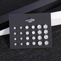 Novo 12 par/pacote branco brilhante brincos de casamento conjunto para mulheres homens jóias de cristal acessórios oorbellen jóias brincos - Image 1