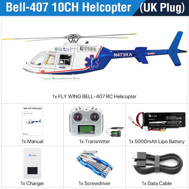 Helicóptero FLY WING BELL-407 Classe 470 com GPS e Controle ACE