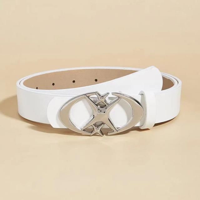 Cinto Elegante Fivela Cruzada Oval Metal Unissex