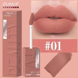 DUNUF Batom Líquido Matte de 8 Cores, Textura Velveteada, Fácil de Aplicar, Tubo Quadrado, À Prova d'Água, Efeito Volumizador Tridimensional - Image 5