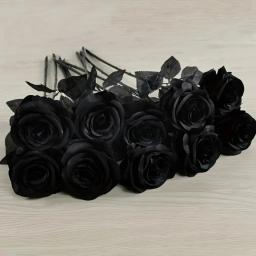 5/10 pçs rosas pretas artificiais para decoração de casa, flores falsas de haste longa sem vaso, peça central de mesa de festa de casamento de halloween - Image 2