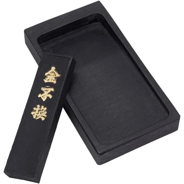 Pedra de Tinta Chinesa Tradicional para Caligrafia e Sumi-e com Bastão de Tinta - Conjunto de 2 Peças