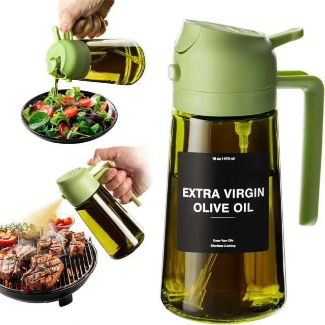 Dispensador de Azeite 2 em 1 Spray de Óleo para Cozinha 470ml Vidro Espesso