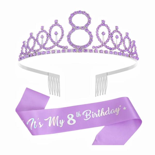 Tiara e Faixa de Aniversário para Mulheres e Meninas - Conjunto de 2 Peças