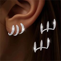 Brincos elegantes de três garras com strass, 2 peças para mulheres, design luxuoso e fofo, joias para festa, presentes - Image 3