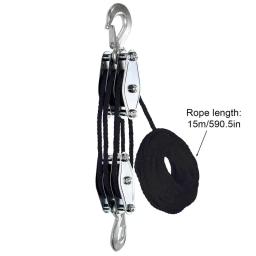 Bloco e equipamento polia sistema 50ft 3 corda polia talha com 6:1 potência de elevação multifuncional sistema de polia resistente 2200 lbs - Image 6