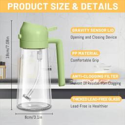 Dispensador de azeite, 15.8oz/470ml, pulverizador de óleo 2 em 1 e vertedor para saladas, fritar, grelhar, ideal para cozinha, garrafa pulverizadora de óleo de vidro - Image 2