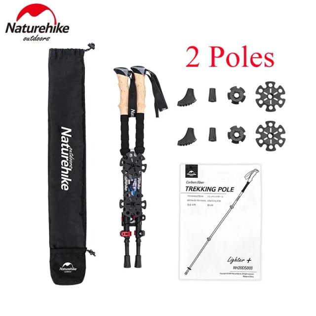 Naturehike 2 pçs pólos de trekking ultraleve portátil nordic bengala ao ar livre varas de escalada telescópica acampamento caminhadas vara