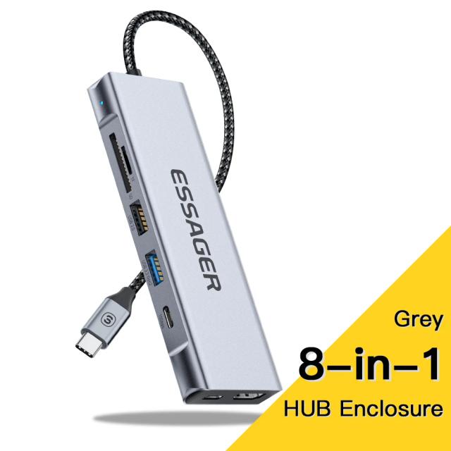 Essager Hub USB 8 em 1 USB-C para HDMI com Armazenamento para Macbook Pro Air M1 M2