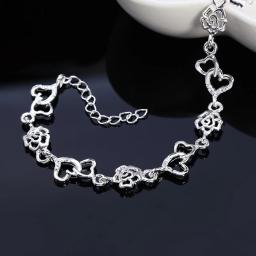 Linda Pulseira de Prata Esterlina 925 para Mulheres, Pulseira com Coração, Corrente de Flores Encantadora, Moda para Casamento e Festa, Joia Bonita para Senhoras. - Image 4