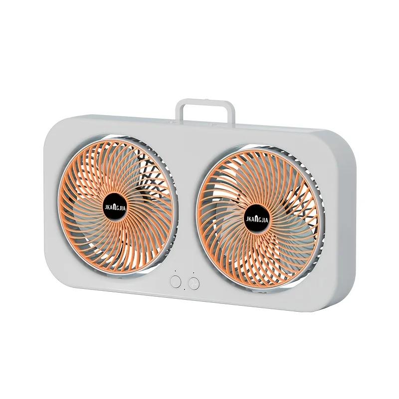 Ventilador USB de Cabeça Dupla com Lâminas Rotativas 360°, Design de Montagem em Parede ou Uso Independente, Ventilador Recarregável para Escritório, Quarto e Acampamento ao Ar Livre - Image 1