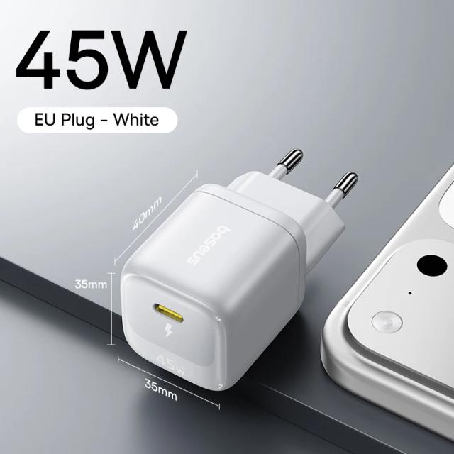 Carregador Baseus 45W GaN USB C PD Portátil para iPhone e Samsung