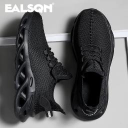 Homens esportes correndo preto sapatos de corrida tênis casuais marrom ao ar livre malha respirável feminino luz absorção de choque tênis preto - Image 4