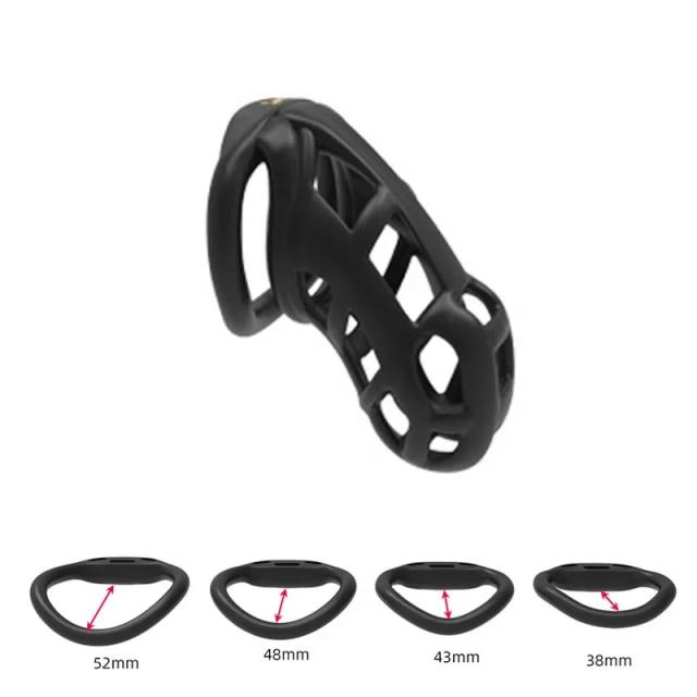 Gaiola de Castidade Masculina Luz Preta PVC Anel Peniano Snap 3D Bloqueio Invisível