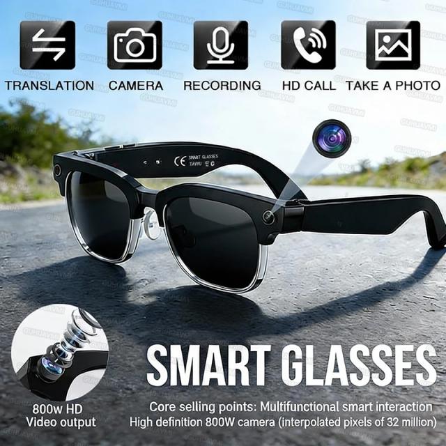 Óculos Inteligentes com Câmera 800W Gravação de Vídeo Reconhecimento IA Chamada Bluetooth Tradução de Voz