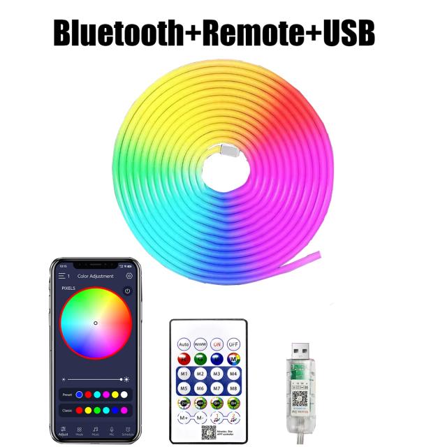 Fita de LED Neon RGB+IC 5V Flexível à Prova d'Água com Controle Bluetooth