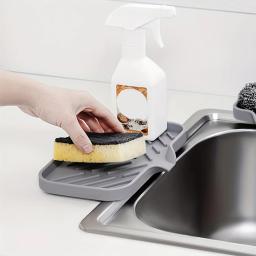 Pia bandeja de silicone com dreno sabão esponja armazenamento titular bancada pia purificador escova sabão rack armazenamento cozinha organizador - Image 5