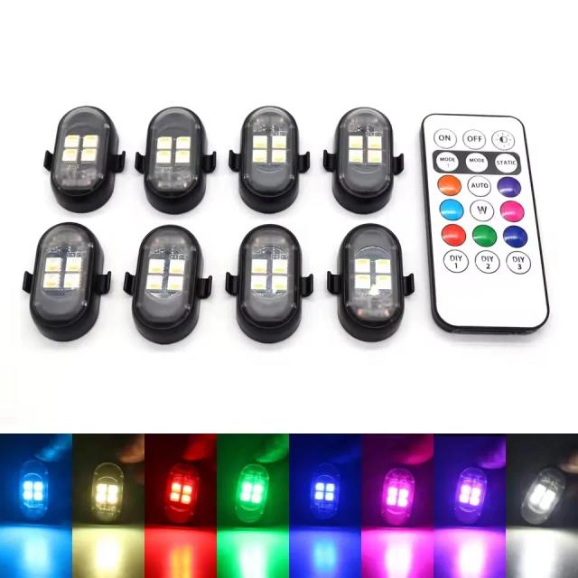 Luz ambiente LED para motocicleta com controle remoto RGB, luz para carro à prova d'água, luz decorativa para carro sem fiação.