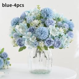 Buquê de flores artificiais realista, 1/4 peças, buquê reutilizável de peônia falsa, crisântemos, hortênsias com haste, decoração de quarto de casa - Image 1