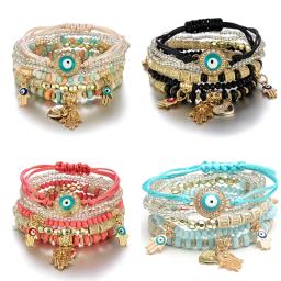 6 pçs/set boêmio mau olhado pulseira conjunto para mulheres fátima mão coração charme frisado corda corrente pulseira feminino jóias presente - Image 1