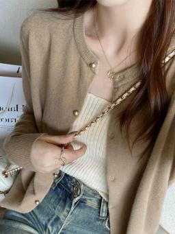 Cor sólida de malha para mulheres cardigan coreano único breasted manga longa jumper mulher em torno do pescoço todos os jogos cardigans outwear - Image 3
