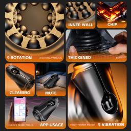 Copo Masturbador Masculino Inteligente com Controle por APP, Brinquedo Sexual para Homens com 9 Vibrações e 9 Rotações, Vagina Realista de Bolso. - Image 5