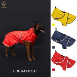 Capa de chuva impermeável para cães com tiras refletivas e capuz ajustável - vermelho, amarelo, azul marinho - Image 1