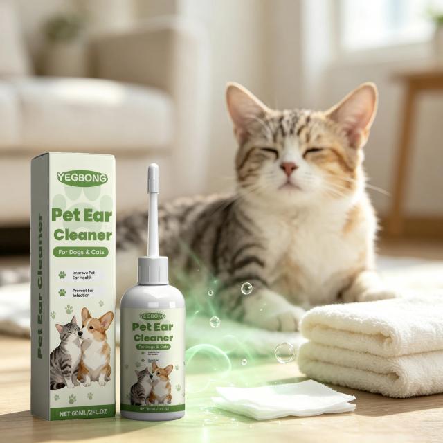 Gotas de Limpeza para Ouvidos de Animais de Estimação 60ML, Limpeza Suave de Manchas nos Ouvidos, Remove Cera, Elimina Maus Odores, Gotas para Manutenção Diária da Higiene dos Ouvidos de Animais de Estimação