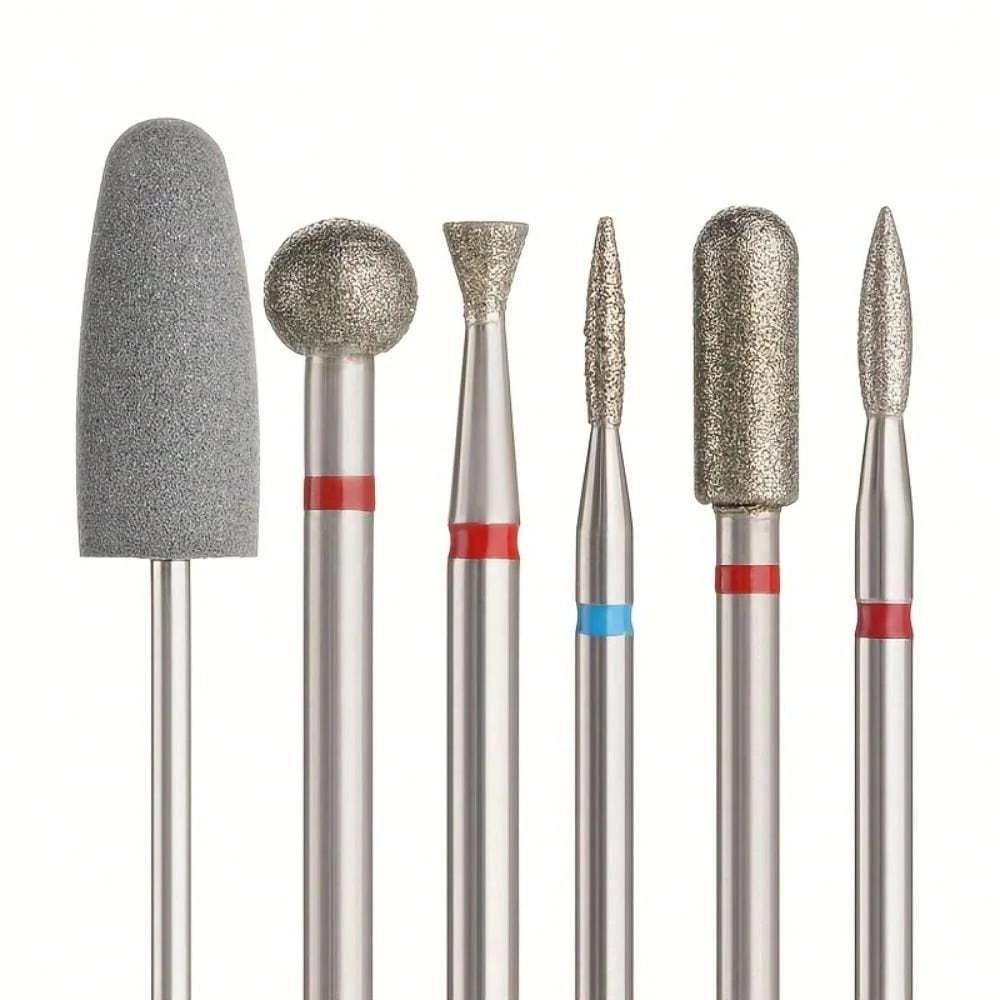 6 pçs/set diamante areia arquivos de unhas broca cutícula polimento bit cabeça moagem elétrica manicure conjunto para remover acrílico - Image 1
