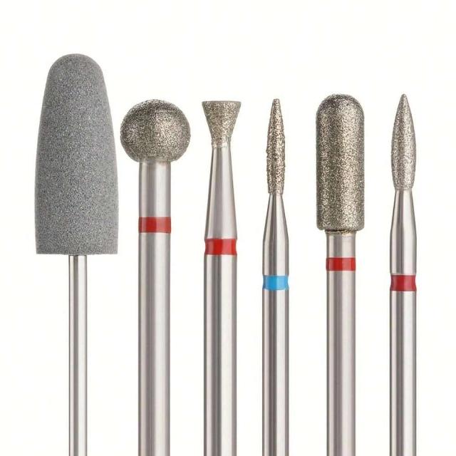 Conjunto Brocas Manicure Diamante para Remoção Acrílico e Polimento Cutícula 6 Peças