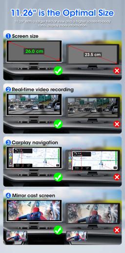 10/11.26 polegada traço cam 4k carro dvr sem fio carplay & android auto navegação gps gravador de vídeo painel lente dupla wifi fm aux - Image 2
