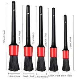 Conjunto de escova para detalhamento de carro, 5 peças-preto e vermelho, ideal para painel, aberturas de ar, rodas e muito mais-alça de plástico durável para eficiência - Image 3