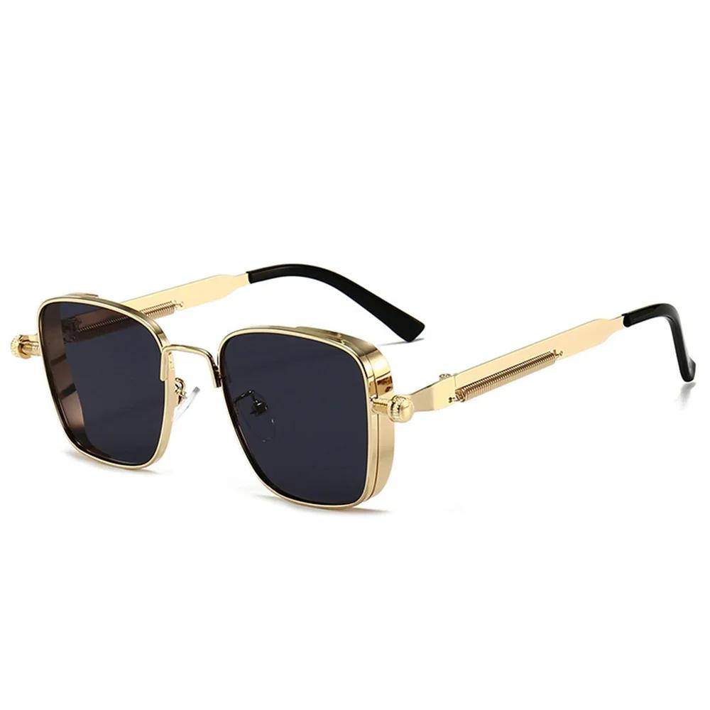 Homens dirigindo óculos de sol vintage steampunk quadrado óculos de sol armação de metal com dobradiças de mola feminino óculos de motorista na moda - Image 1