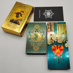 Baralho de tarô de folha de ouro de luxo digno de custo com belo pacote de plástico jogo de tabuleiro de cartas oracle para iniciantes - Image 4