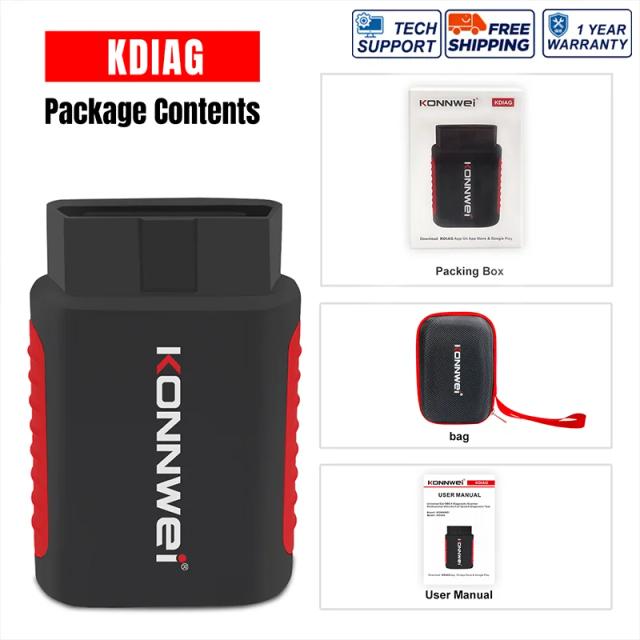 KONNWEI KDIAG Ferramenta de Diagnóstico Automotivo OBD2 Bluetooth para Todos os Sistemas