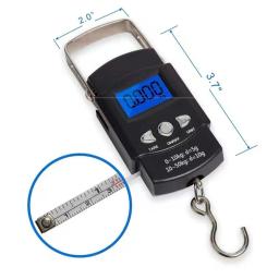 Balança eletrônica com luz de fundo azul, 110lb/50kg, display lcd com regra de medição, fita digital, ferramenta de balança de gancho para pendurar na pesca - Image 2