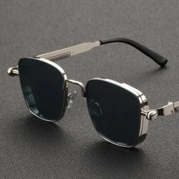 Homens dirigindo óculos de sol vintage steampunk quadrado óculos de sol armação de metal com dobradiças de mola feminino óculos de motorista na moda - Image 1