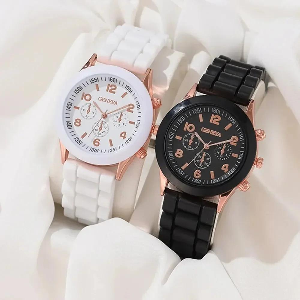 2 pçs conjunto de relógio feminino luxo moda luxo elegante liga relógio pulso pulseira silicone casal relógio masculino quartzo presentes do feriado - Image 1