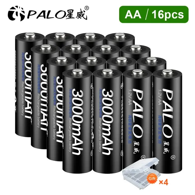 Bateria Recarregável PALO 1.2V AA AAA, Bateria Recarregável AAA+AA NI-MH NIMH 2A 3A para MP4, Brinquedos, Câmera com Estojo para Bateria AA