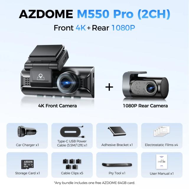 AZDOME M550 Pro Dash Cam 4K UHD 5.8GHz Wi-Fi GPS G-Sensor Car DVR com Visão Noturna IR e Monitor de Estacionamento
