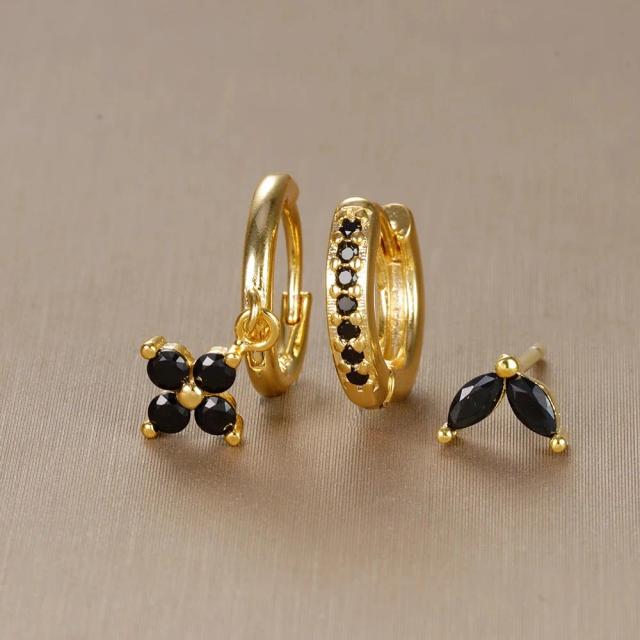Conjunto de Brincos Flor Cristal Zircônia Inoxidável 3 Peças