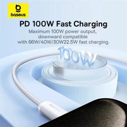 Cabo Baseus 100W Tipo C para USB C para iPhone 18 17 16, Cabo de Carregamento Rápido para Macbook, iPad, Samsung, Xiaomi, Cabo USB C Rápido - Image 6