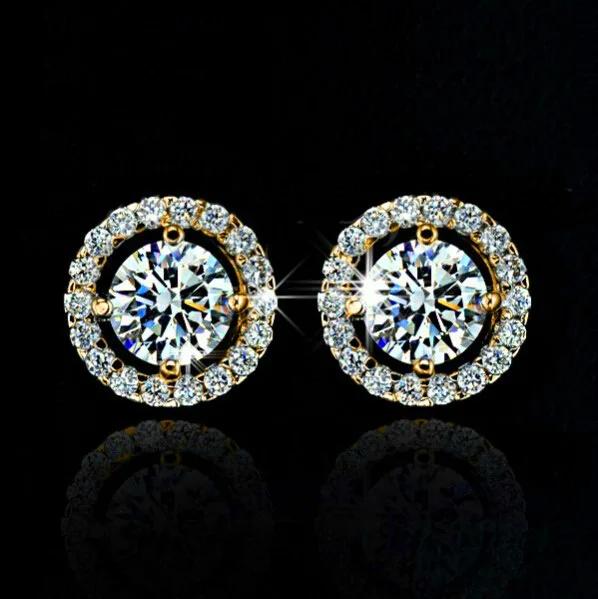 Brincos de Zircônia Cristal Branco Ouro Amarelo Vintage para Casamento Feminino