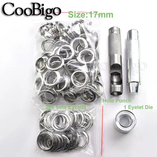 Conjunto de Ilhós de Metal Prateado e Ferramentas para Roupas de Couro 100 Peças