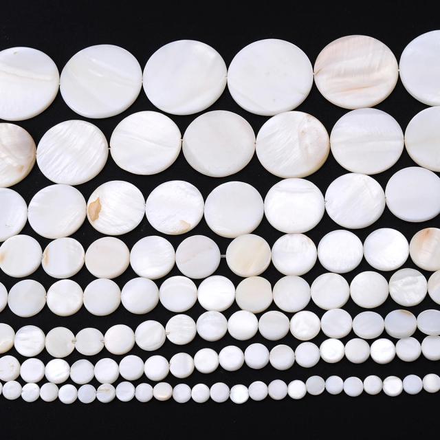 Contas de Concha Branca Natural Mãe de Pérola Redonda Flat 6-30mm para Joias DIY