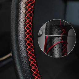 Capa universal de couro para volante de carro, capa envoltória adequada para 38cm 14 ", costura diy, respirável e antiderrapante, preto, cinza, bege - Image 5